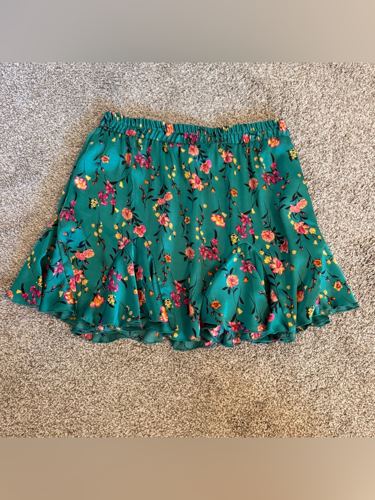 Blue Blush Teal Floral Ruffle Mini Skirt